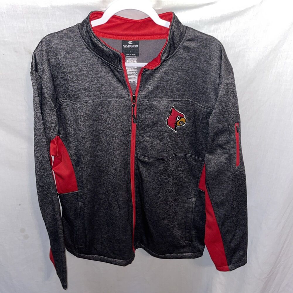 Colosseum Men’s Track Jacket Size Large Gray Red Outdoors Athleisure Cardinals